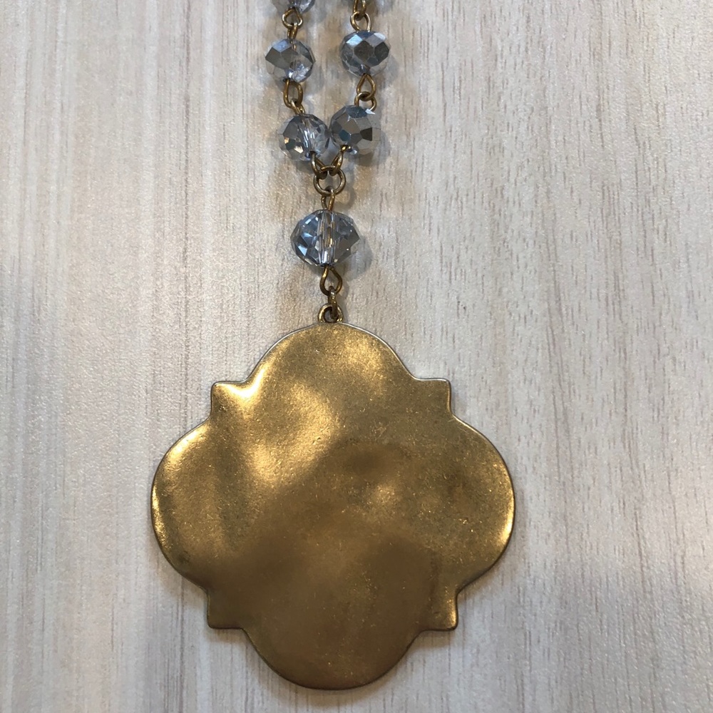 Gold Medallion Rhinestone Necklace - Picture 4 of 10